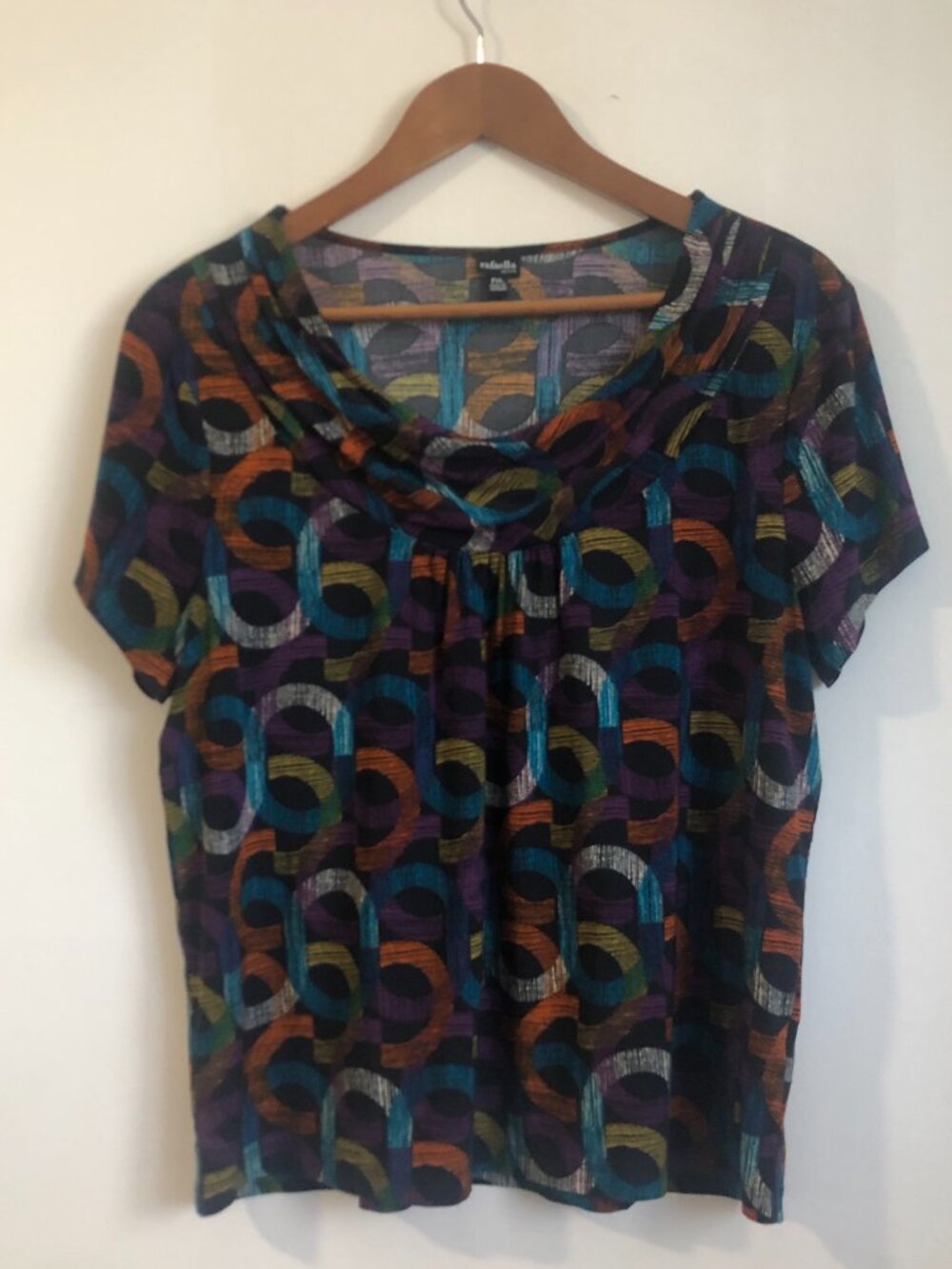 Rafaella Multicolor Chain Pattern Short Sleeve Top Petite Large